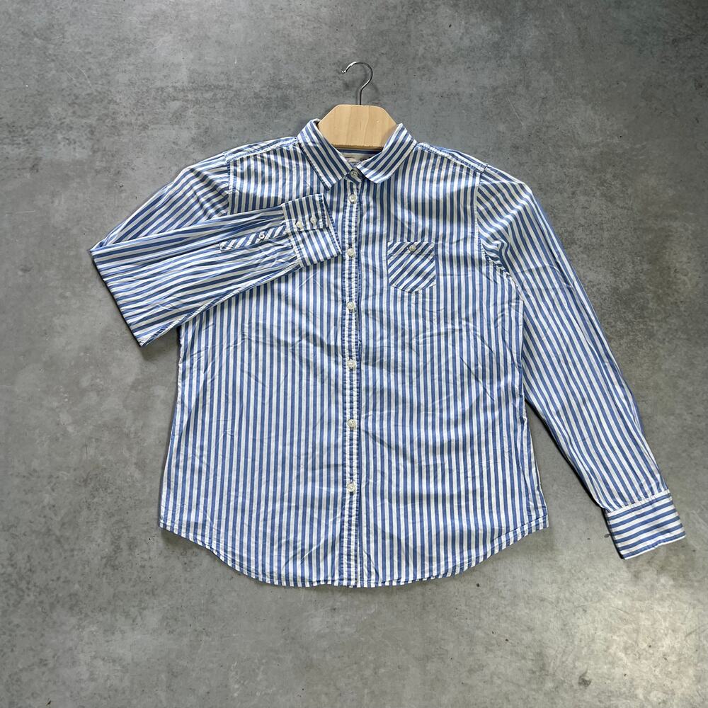 American Eagle Oxford Striped Shirt Womens Size XL Favorite Fit Blue Long Sleeve